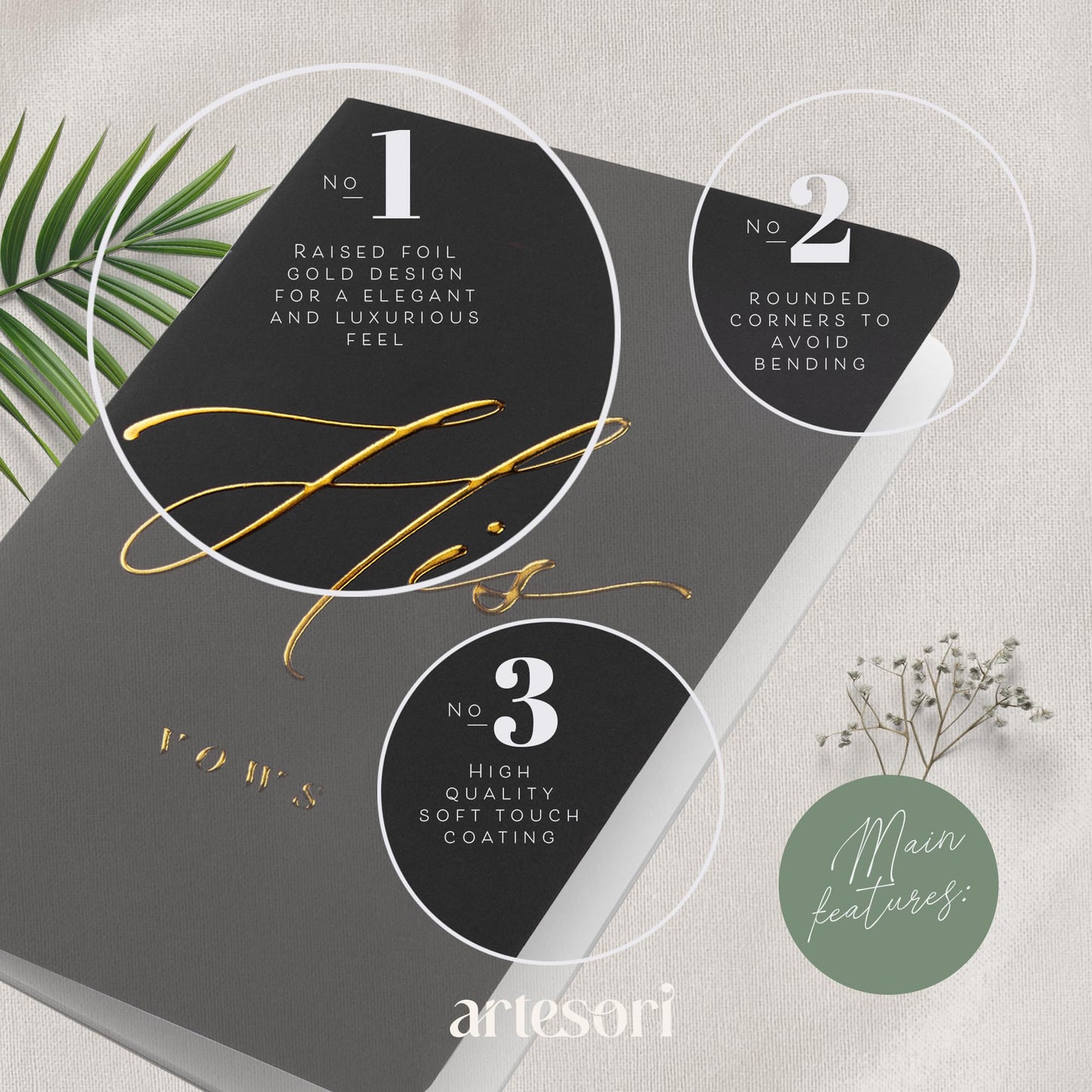 ARTESORI Premium Wedding Vow Book for Her & Him, Soft Touch, Gold Foil, 28 Lined Pages, Wedding Vow Books His and Hers, Wedding Essentials, Wedding Registry Ideas, His and Hers Gifts