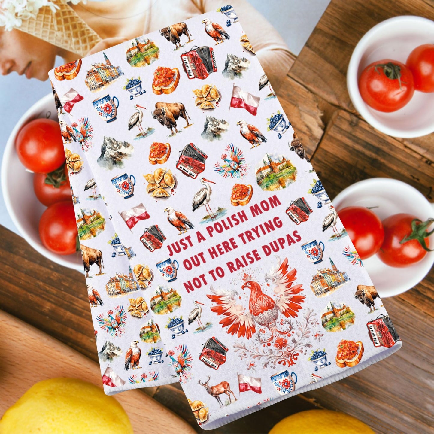 JNIAP Polish Mom Kitchen Towel Polish Mom Gifts Polish Wife Dish Towel Poland Gift Polska Gift Matka Hand Towel (Polish Mom kt)