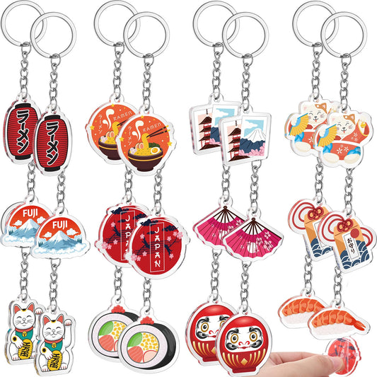 Misdary 24 Pcs Japanese Acrylic Keychains Japanese Souvenirs Travel Gift Sushi Lucky Keychain for Traveler Birthday Christmas Bachelorette Party Favors