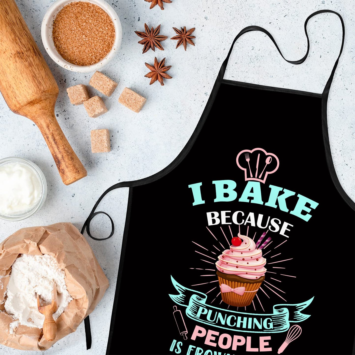 Baking Apron for Women I Baking Because People Is Frowned Aprons Gifts for Men Woman Family Friends
