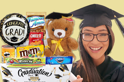 2026 Graduation Gifts Set Care package, Congrats Grad Gift Basket Set Include Balloon, Candy Cookies & Snacks Teddy Bear for Senior College Graduated Boy/Girl