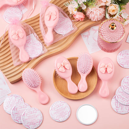 Mimorou 20 Sets Friendship Gifts Bulk Coquette Bow Hairbrushes Mirrors Cards with Bags for Galentines Party Favors Girls Trip Weekend Bachelorette Pink Friends Gifts