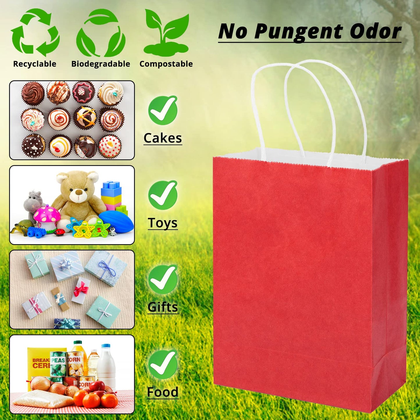 HavrePac 100 Pack 5.9x3.15x8.26 inch Small Gift Bags, Kraft Red Bags with Handles Bulk for Birthday Party Favors,Gift Paper Bags,Retail Shopping Business Goody Craft Gift Bags