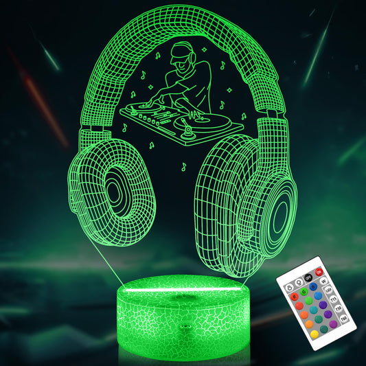Lightzz Dj Gifts for Boys Men, 3D Dj Player Night Light Illusion Lamp for DJ Music Lovers Man Cave Bedroom Cool Decor Gifts, 16 Color Changing Night Lamp with Remote Control