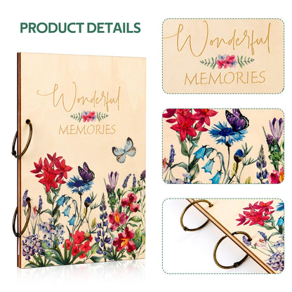 Giiffu Greeting Card Organizer – Wonderful Memories Wooden Floral Card Keeper & Album, Wood Book or Binder for Cards Keepsakes, Personalized Gift for Wedding, Birthday, Anniversaries, Holiday