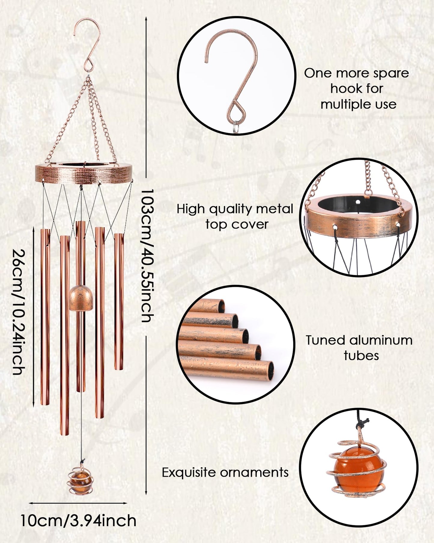 German Shepherd Gifts Windchimes - Metal Wind Chimes for Outside with Solar Lanterns Indoor Outdoor Hanging Waterproof Lights Garden Patio Decor Birthday Gift for Women Mom Wife Dog Lover