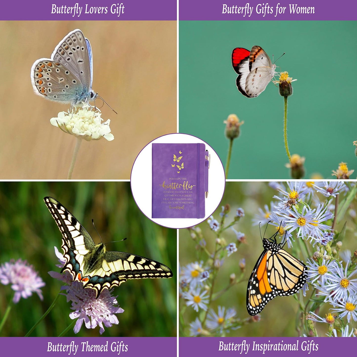 Butterfly Lover Gifts Women, Butterflies Journal 200 Pages Notebook A5 Lined with Pen and Keychain, Butterfly Inspirational Themed Gifts for Her Daughter Mom Birthday Retirement Christmas