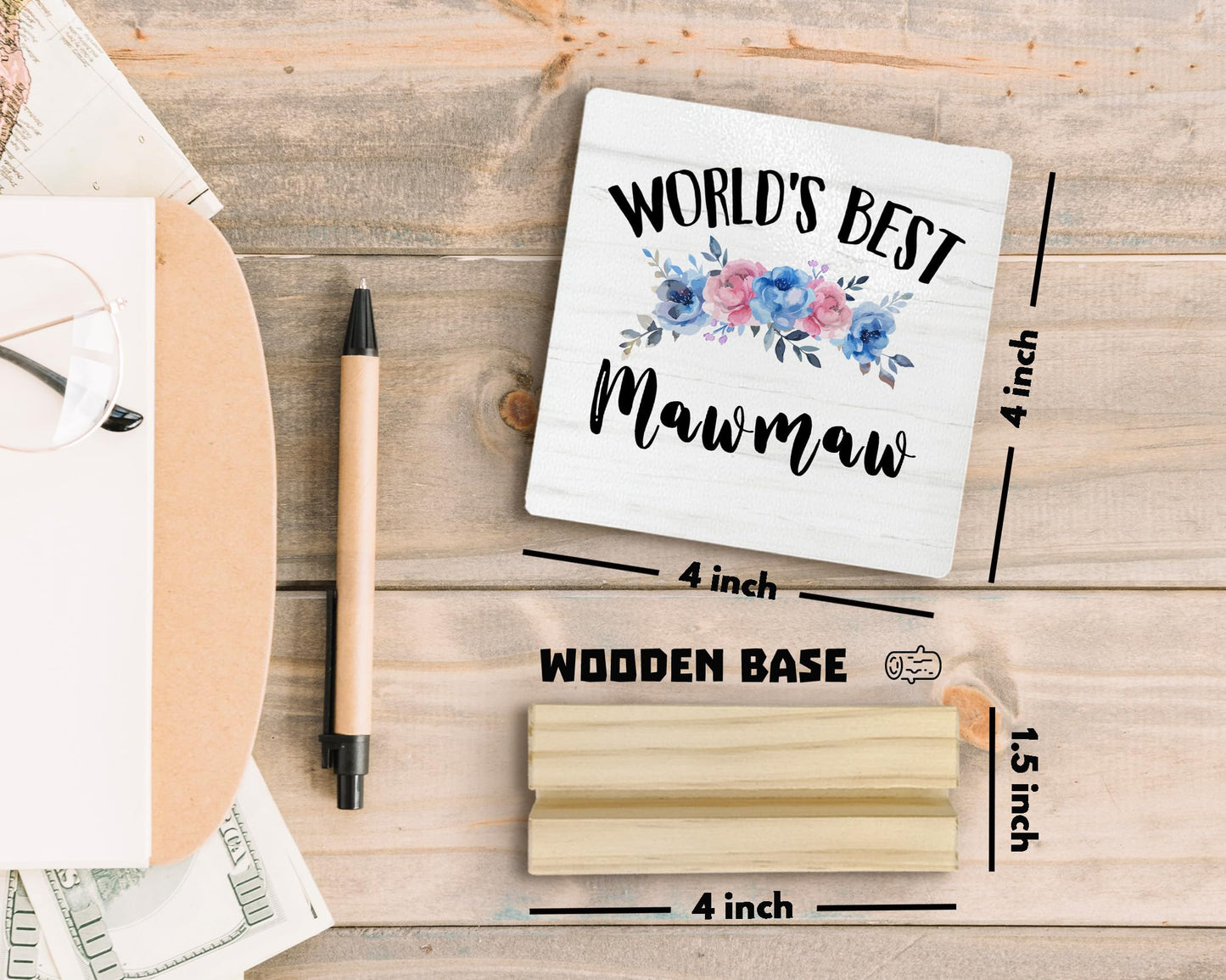 Mawmaw Gifts Desk Decor, Mawmaw Christmas Gifts for Grandma Nana Gigi Gift from Grandkids Grandchildren Wood Plaque, World's Best MawmawWooden Plaque Sign with Wood Stand for Home Office