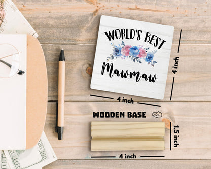 Mawmaw Gifts Desk Decor, Mawmaw Christmas Gifts for Grandma Nana Gigi Gift from Grandkids Grandchildren Wood Plaque, World's Best MawmawWooden Plaque Sign with Wood Stand for Home Office