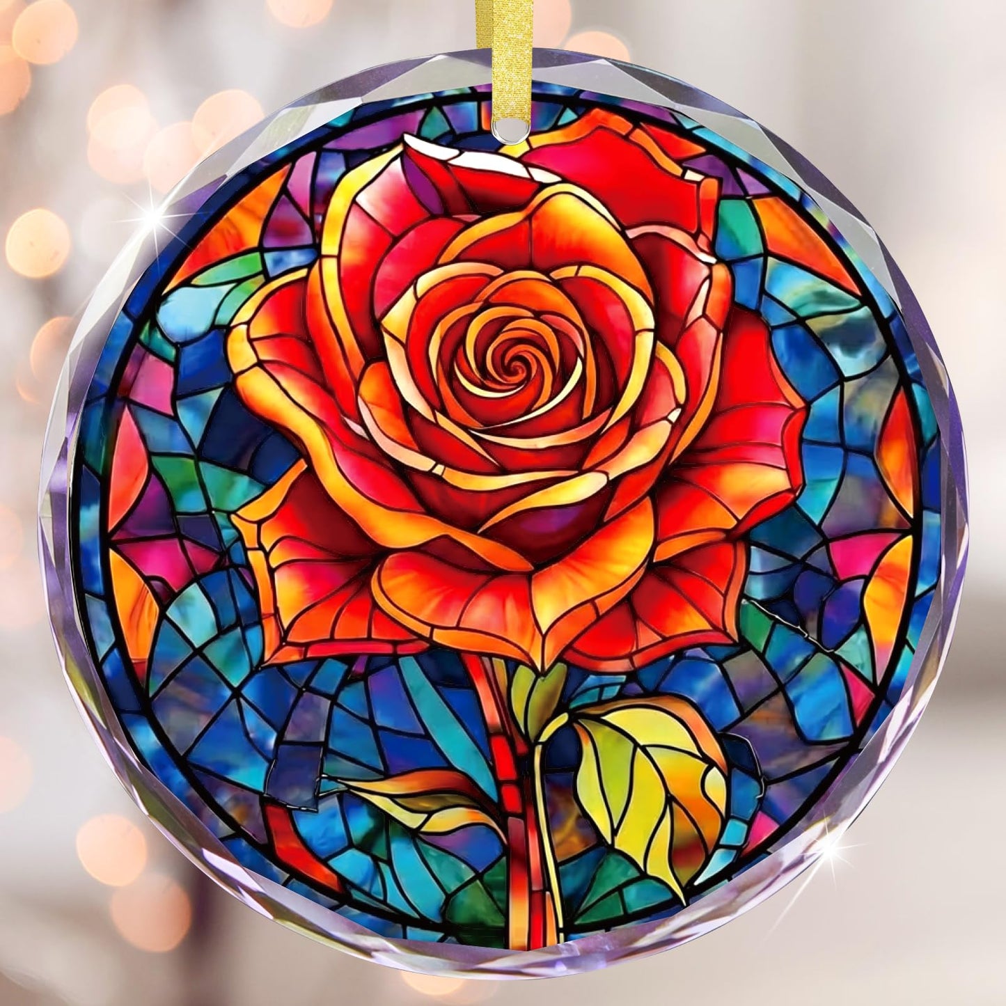 FLYAB Red Rose Valentines Day Gifts for Girlfriend Her Wife Women - Flower Valentine Ornaments for Tree Deorations, Glass Red Rose Window Suncatcher, Anniversary Wedding Gifts