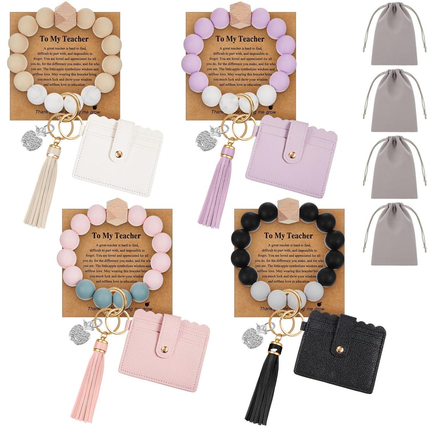 Landical 1/4/6 Set Teacher Appreciation Gift Bulk Wristlet Keychain Bracelet for Women Car Key Chain Thanks Card Giit Bags