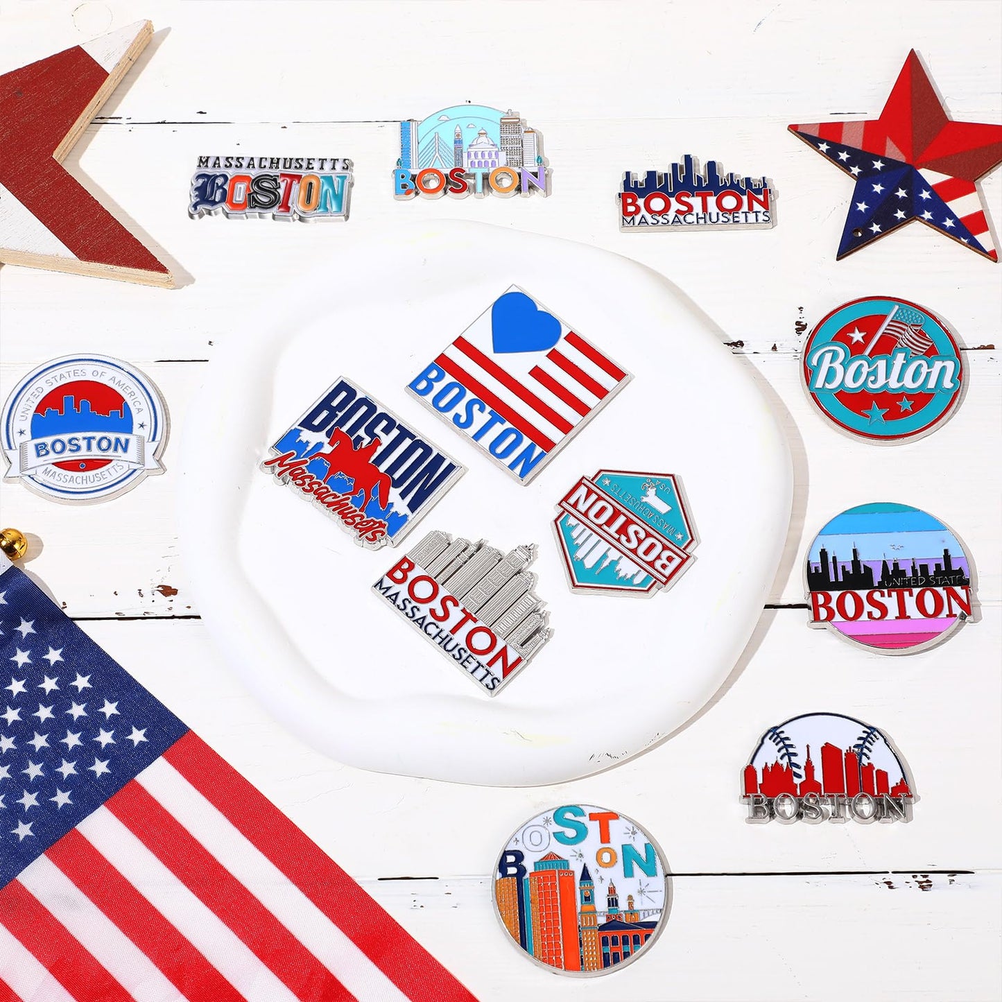 Konohan 12 Pcs Boston Magnets for Refrigerator Metal USA Fridge Magnet Magnetic Boston Souvenirs Gifts USA State Magnetic Refrigerator Stickers, Massachusetts, Baseball