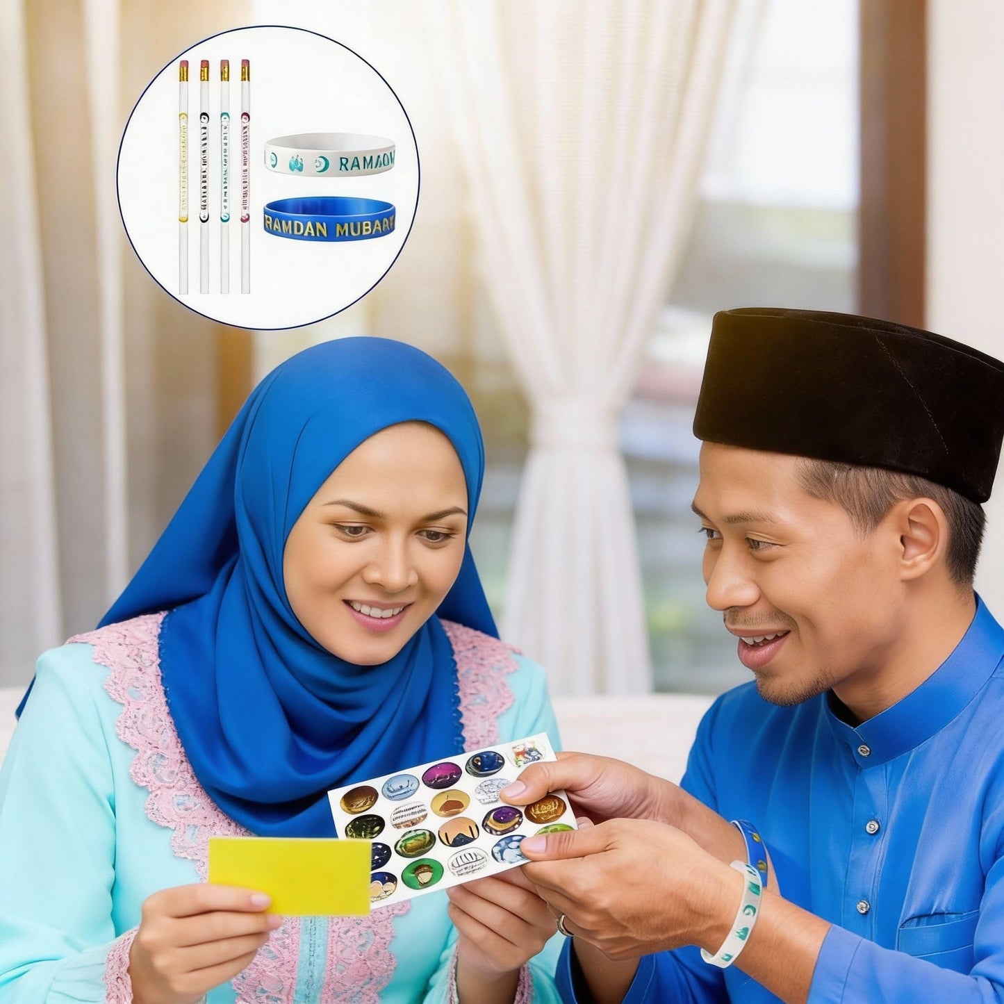 Mooliwe 496 Pcs Ramadan Gifts Eid Ramadan Pencil Wristband Sticker Set Including 48 Pencil 48 Wristband 400 Sticker for Mubarak Party Decorations Gifts(Classic)