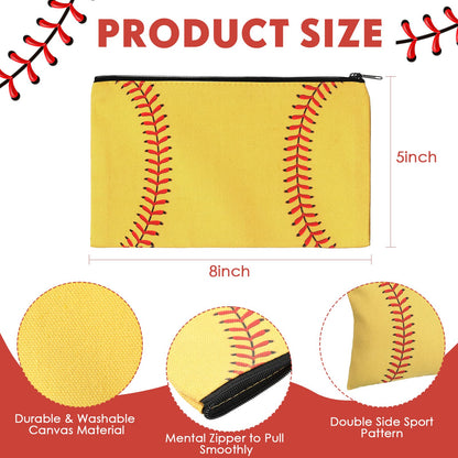 Eccliy 20 Pcs Softball Makeup Bags Bulk Team Gifts Softball Cosmetic Bag Accessories for Women Toiletry Zipper Pouch Travel Canvas Gifts Stuff for Team Players Party