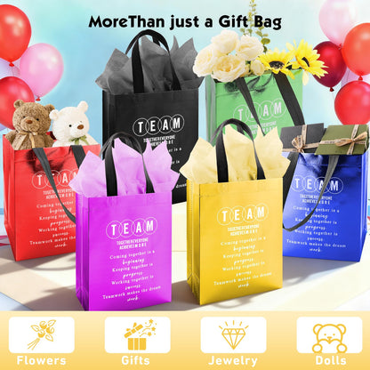 Addblu 50-Piece Employee Appreciation Gift Bags Bulk - Include 25 Team Bags (8x10x4 Inch) & 25 Tissue Paper, Reusable Gift Bag with Handles for Staff, Coworker, Teacher, Thank You & Valentine‘s Day Gifts (Colorful)
