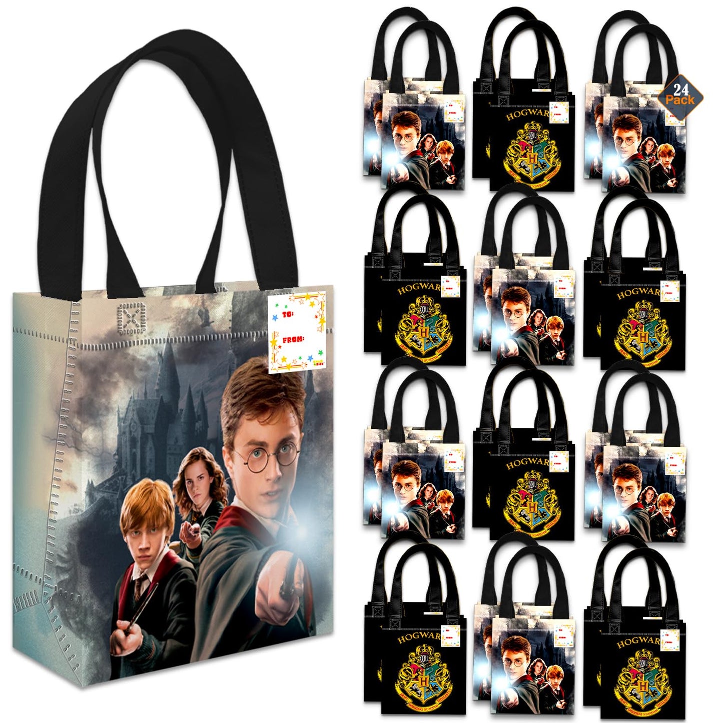 Harry Potter Party Favor Bags Set – 24 Pack 8" Hogwarts Goodie Bags for Kids Bulk Reusable Mini Totes | Harry Potter Birthday Party Supplies