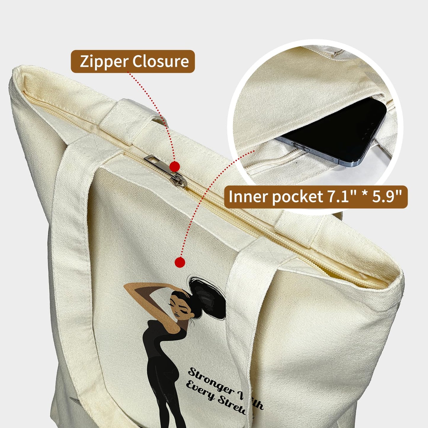 itgowisa Tote Bag for Women, Reusable Zippered Canvas Bag with Handles Pocket Thick Canvas, for Grocery Shopping Beach Gift