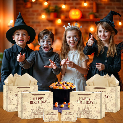 Frakron Magical Wizard Gift Bags Wizard Birthday Party Favors Gift Bag with Wrapping Paper and Card Castle School Party Wrapping Bags for Boys Girls Birthday Party Decoration