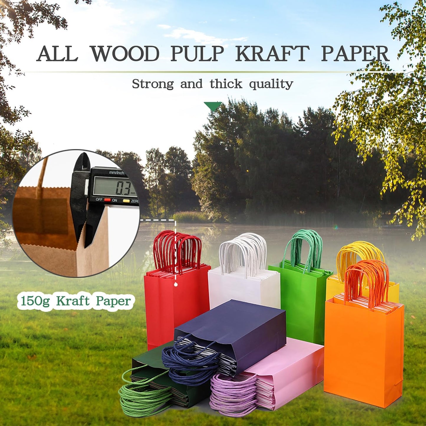 AZOWA Bronzing Silver Gift Bags Small Kraft Paper Bags with Handles (6.3 x 3.1 x 8.7 in, Silver, 12 Pcs)