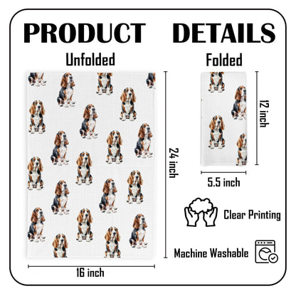 Basset Hound Dog Kitchen Dish Towels, Basset Hound Gifts for Women Hand Towels for Bathroom Kitchen Decor, Dog Lovers Mom Owner Gifts for Women, 16x24 Inches