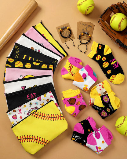 48 Pcs Softball Team Gifts for Women Include Cosmetic Bags Socks Bracelets and Cards for Teen Girls Players Coach