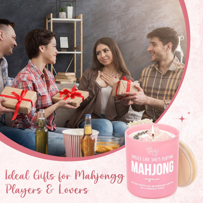 Mahjong Gifts for Women, Funny Mah Jongg Accessories, Gifts for Mahjong Lovers, Game Night Mother's Day Christmas Birthday for Mom Friend - Handmade Relaxing Lavender Scented Candle 10oz