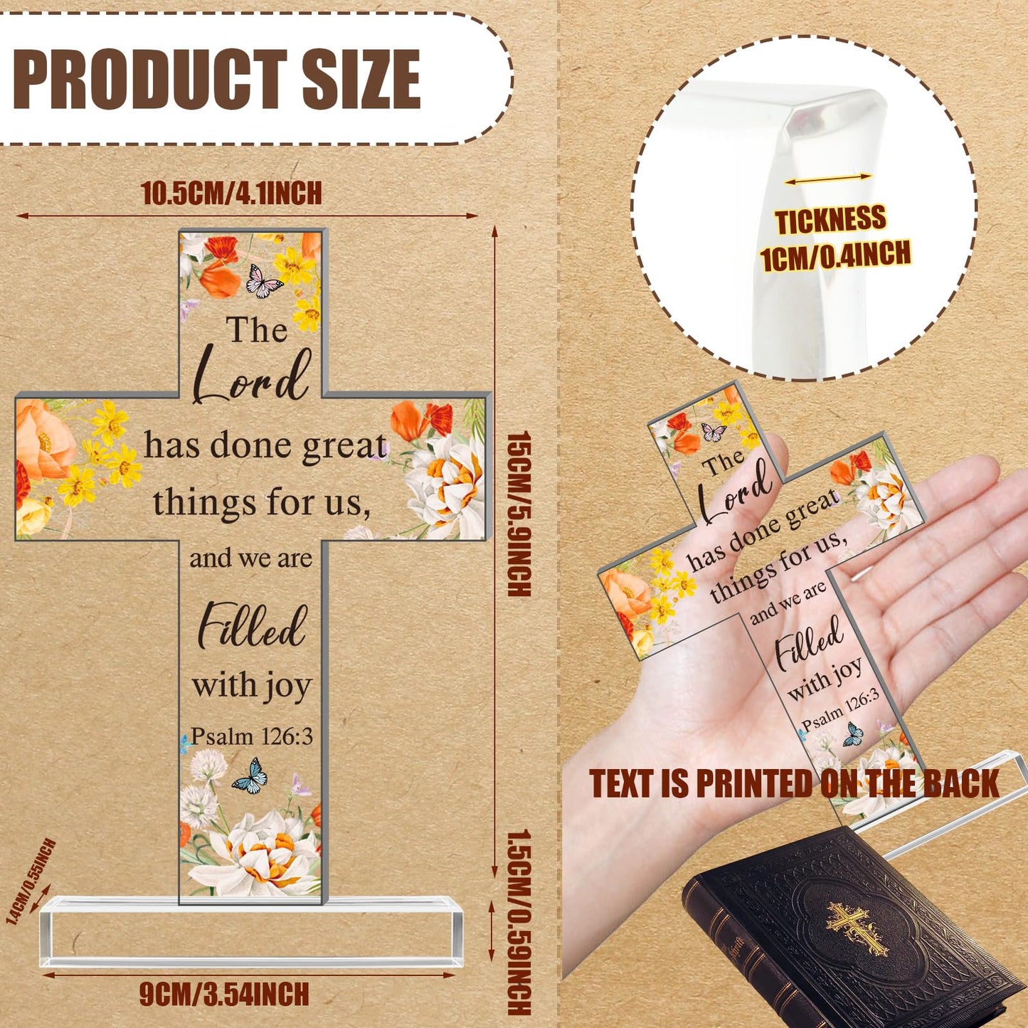 Chunful Christian Religious Gift for Women Acrylic Decorative Cross Standing Decor Jesus Catholic Bible Scripture Inspiration Gifts Cross for Mother Day Women Men Friends Coworker(Encouraging Style)