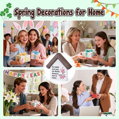 MBL Spring Decorations for Home Office - Wood Spring Inspirational Gifts Easter Basket Stuffers Essentials Farmhouse Rustic Table House Bedroom Living Room Tiered Tray Decor for Women Men Coworkers