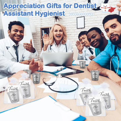 Roshtia 10 Sets Dental Assistant Gifts Bulk Graduation Orthodontic Health Staff Appreciation Funny Dentist End of School Year Tooth Shot Glasses Stainless Steel Tumbler Fix Your Teeth Cups with Cards
