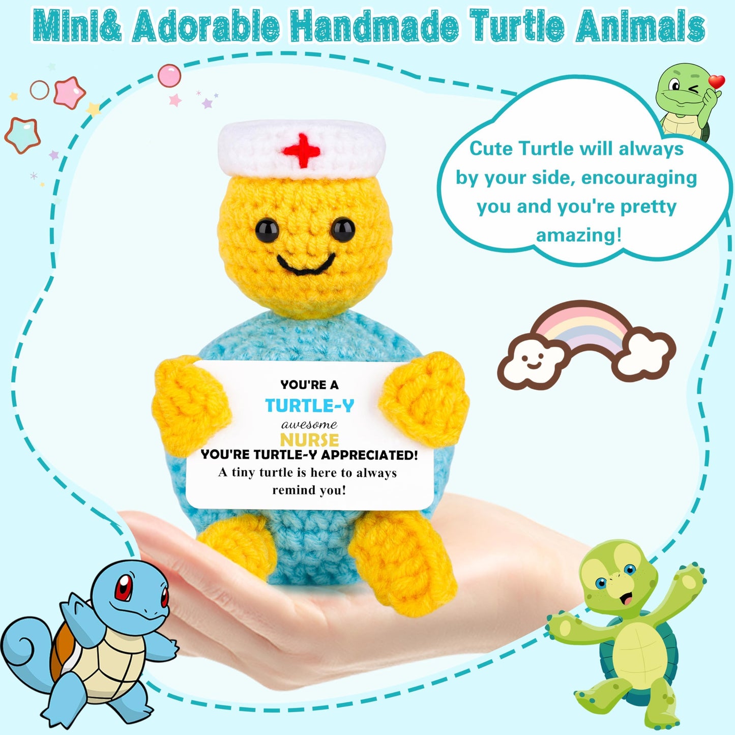 JoycuFF Nurse Graduation Gifts - Funny Turtle Nurses Appreciation Gifts for Women Men Thank You Nurse Week Gift Graduation Gift Handmade Emotional Positive Nurses Crochet