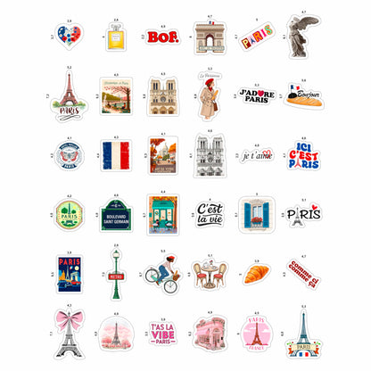 100Pcs French Stickers - Paris France Stickers for Water Bottle, Laptops - Eiffel Tower Decals - Paris Party Supplies - Gift for Women & Men