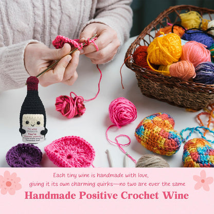 Funny Crochet Mini Wine Bottle,Emotional Support Redwine Gift for Women and Men,Handmade Wine Lover Gift for Birthday,Party,Housewarming,Cute Desk and Home Decor for Friends and Coworkers