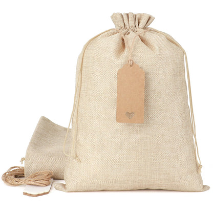 Burlap Bags with Drawstring - 10Pcs 10x14 Gift Sacks for Wrapping Memorial Day Favors, Clothes, Breads, For Birthday, Wedding, DIY, Household Use