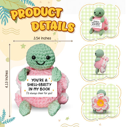 HEXMOZ Cheer Up, Encouragement, Appreciation, Congratulations Gift for Women Men Coworkers Friends - Emotional Support & Positive Gift for Birthday, Christmas - Handmade Collectible Turtle Peony Doll