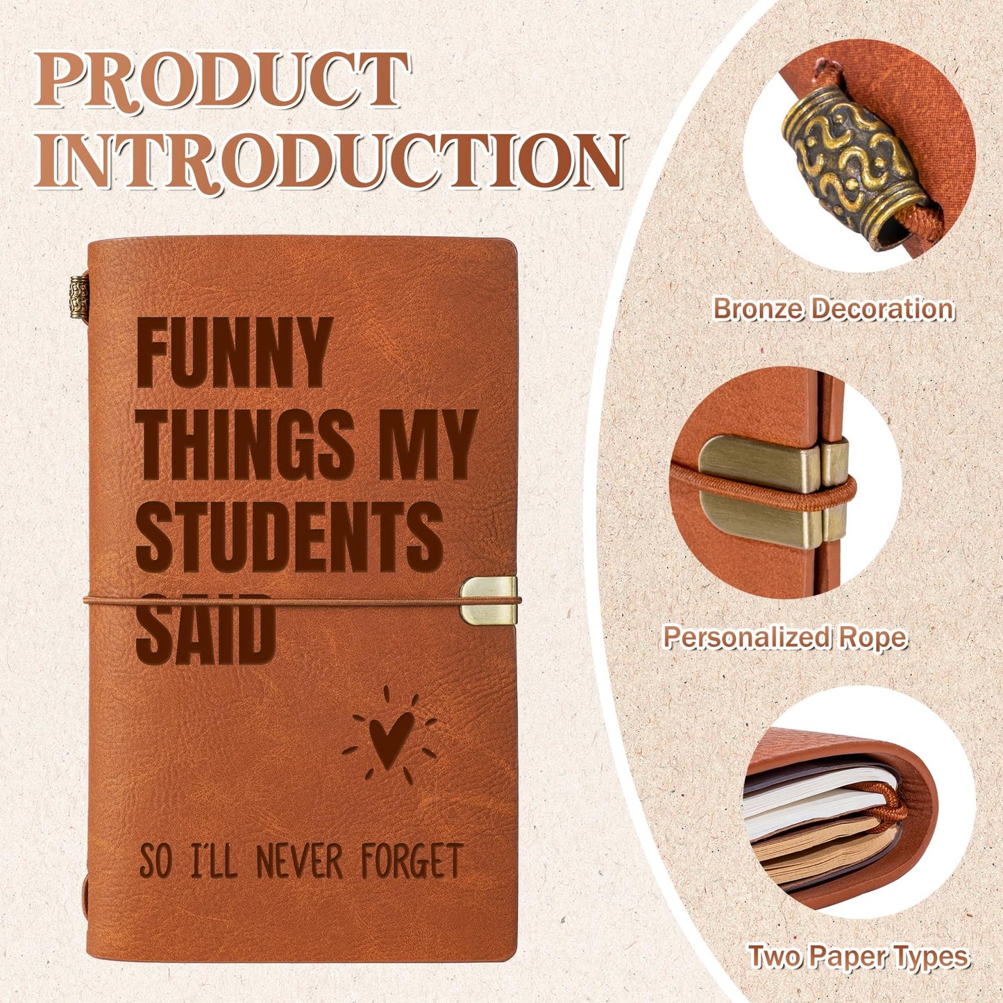 Teacher Appreciation Gifts - "Funny Things My Students Said" Leather Journal with Pen, Best Teacher Gifts for Women Men, Teachers Gift for End of Year, Graduation, Retirement, Birthday, Christmas