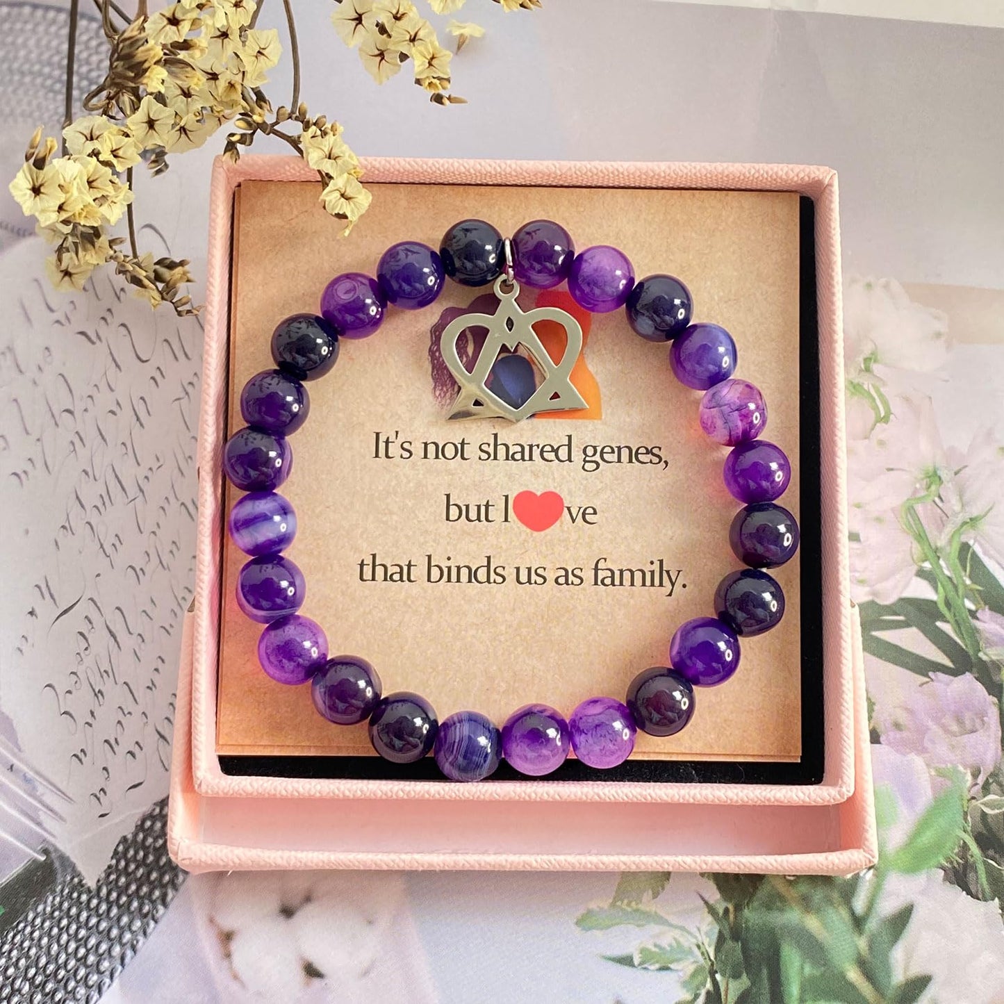 Adoption Symbol Charm Bracelet Necklace Adoption Day Gifts Adoption Gifts Gotcha Day Amethyst Bracelet Adoption Celebration Party Gifts Adoptive Jewelry Thank You Gift