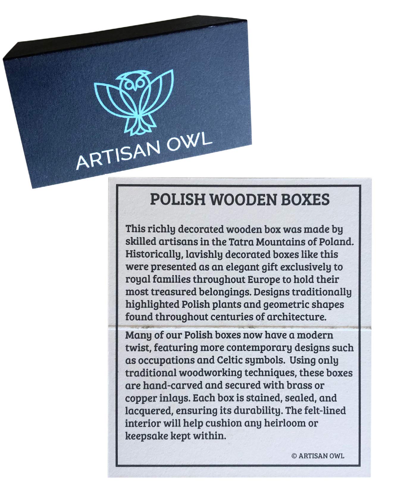 Artisan Owl Polish Handmade Chakra Luna Wooden Box with Vivid Colors