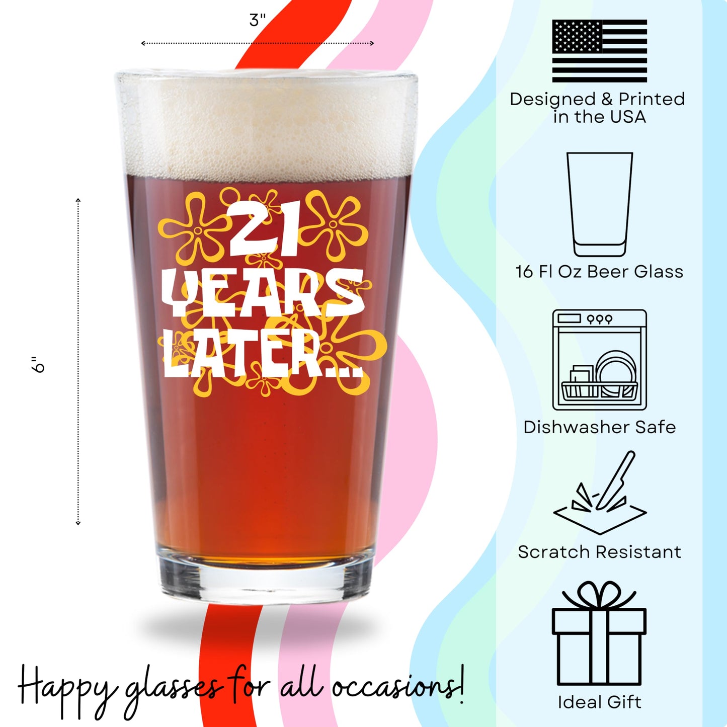 Funny 21st Birthday Gift for Him – “21 Years Later” Beer Glass Design – 16oz Pint Glass – Hilarious College Turning 21 gift for Men, Son, Brother or Best Friend – Nostalgic Birthday Present