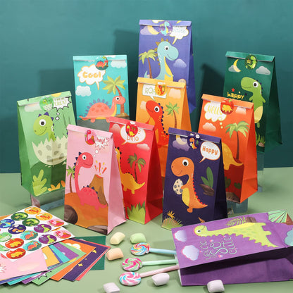 Containlol 30 Pack Dinosaur Party Gift Bags Little Dinosaur Goodie Candy Bag with Matching Stickers Party Favor Supplies for Dinosaurs Themed Birthday Baby Shower(Classical)