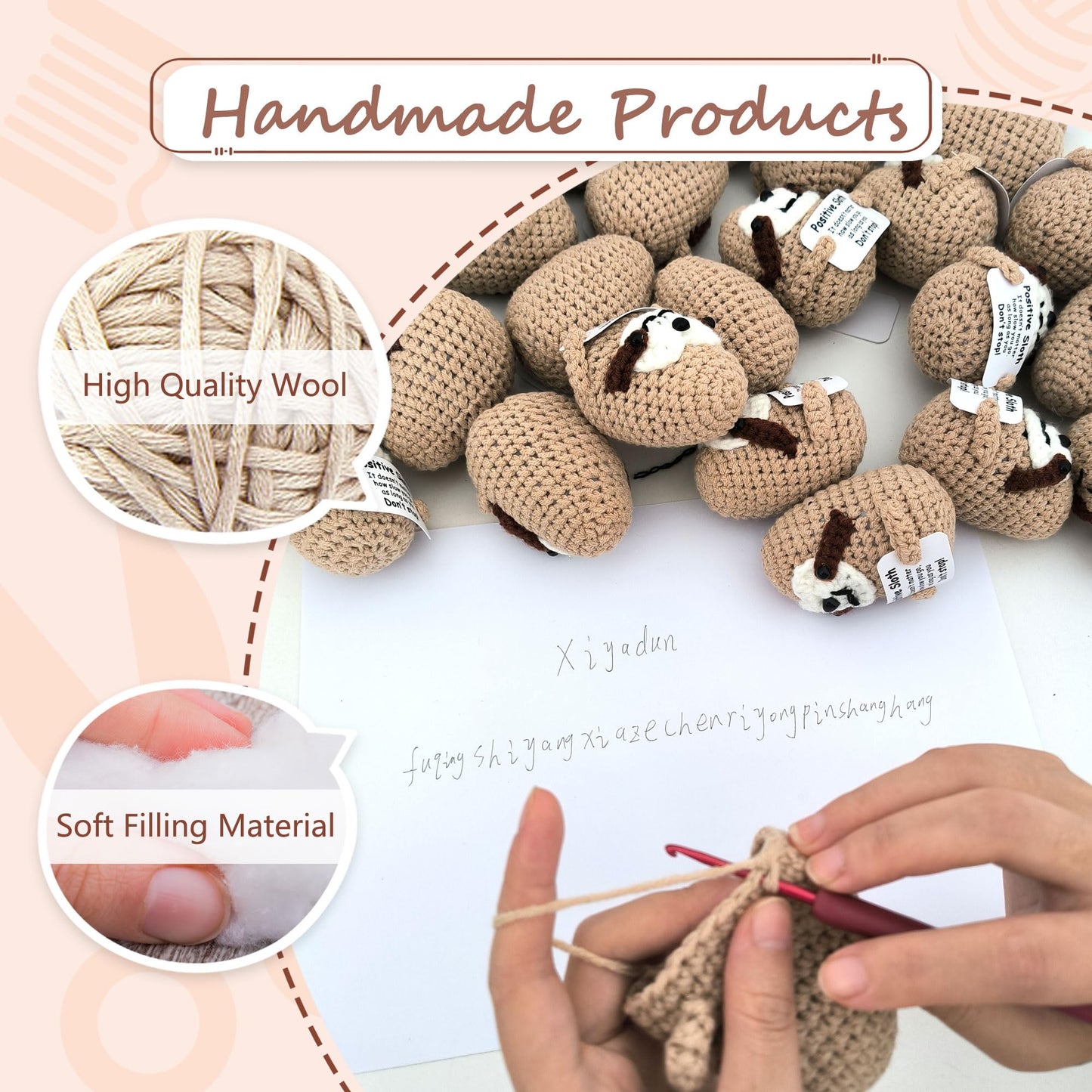 Positive Crochet Sloth, Emotional Support Animals,Birthday Gifts for Women Men,Funny Stuffed Crafts for mom and dad, Anxiety Relief Items
