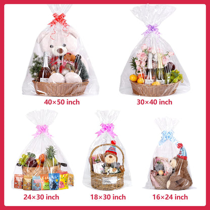 woric 12 Pcs Clear Cellophane Bags 18x30 Inch Cellophane Wrap for Gift Baskets Cello Gift Bags for Graduation Gifts Basket Stuffers Candy Wedding Party Baby Bridal Shower Wine Bottles