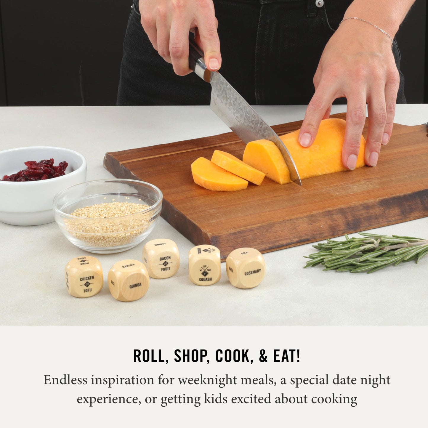 Two Tumbleweeds Foodie Dice - Set of 9 Dice to Inspire Creative, Seasonal Meals with Take Out Die - Unique Cooking Gift