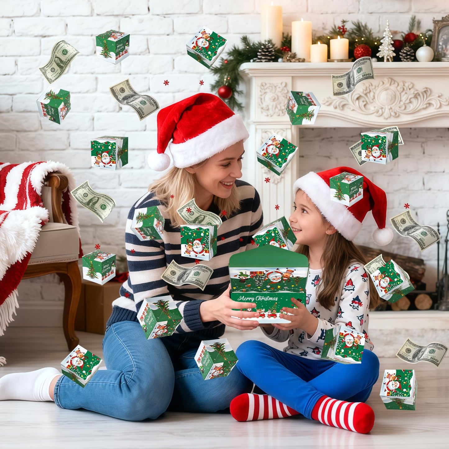 Sereliy Christmas Exploding Money Gift Boxes for Cash, 12 Pack Pop Up Surprise Money Box with Confetti, Merry Christmas Explosion Gift Box for Cash Giving, Fun Holiday Gifts Ideas for Kids Adults