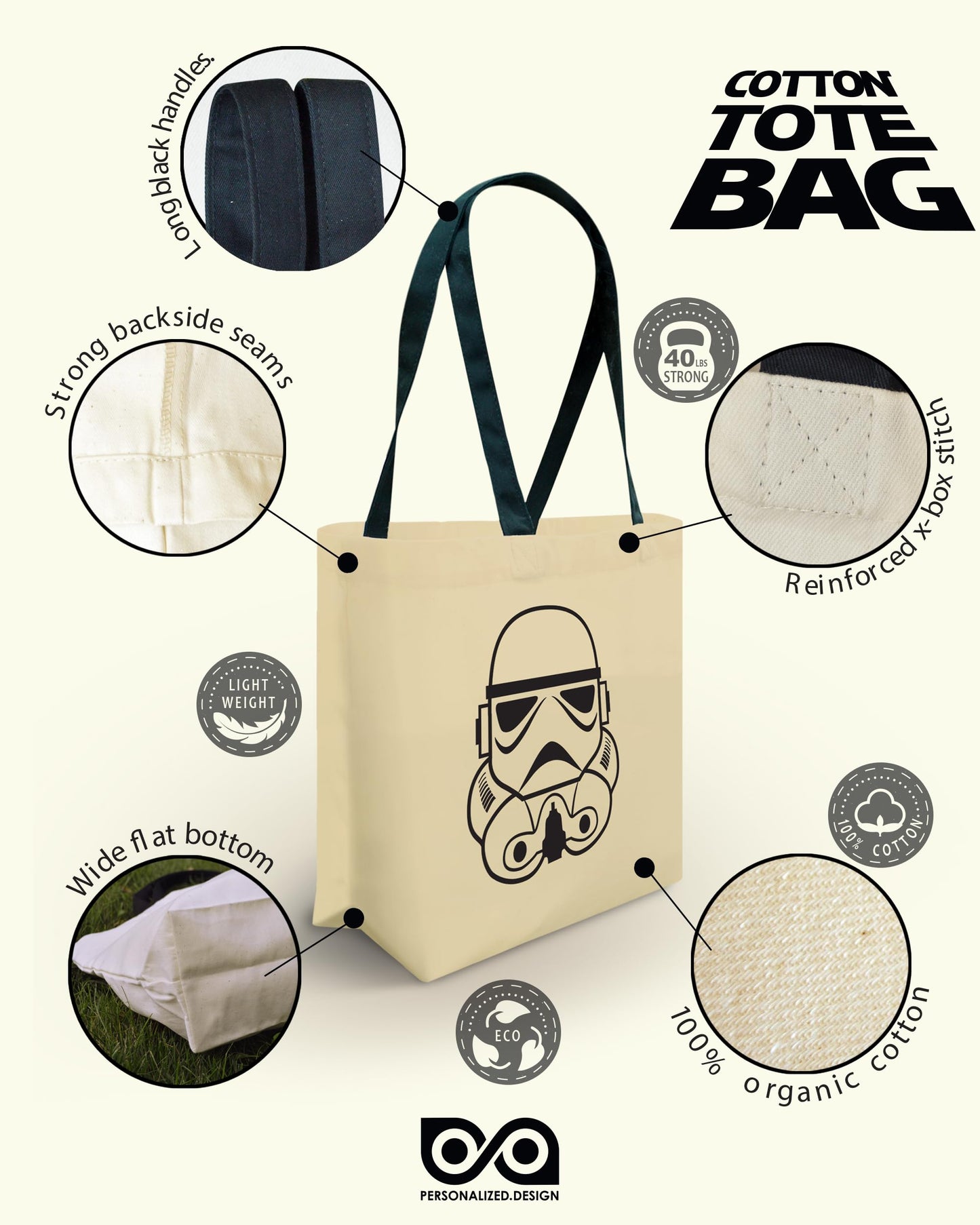 Personalized.Design Tote Bag Star Wars: Stormtrooper - Halloween Trick-or-Treat Bucket - Reusable Shopping Handbag