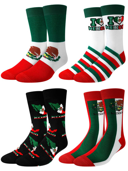Cutecrop 4 Pairs Mexican Flag Crew Socks Novelty Mexican Gifts and Souvenirs Funny Dress Socks for Men Women