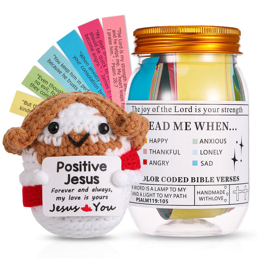 Christian Gift for Women Handmade Crochet Jesus Bible Verse Jar with 72 Uplifting Cards Birthday Christmas Gifts for Women Mom Teacher