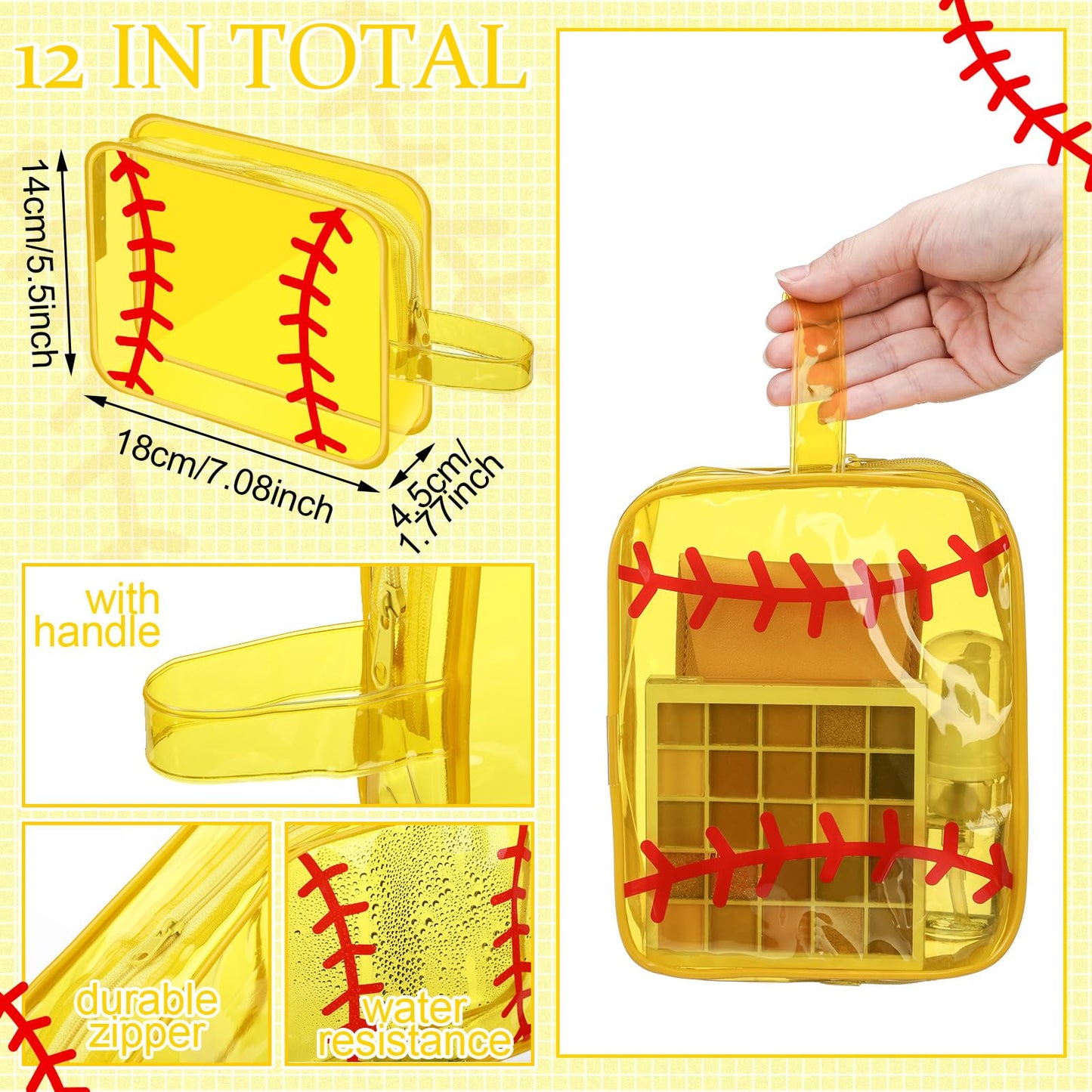 12 Pcs Softball Cosmetic Bag Team Gifts Accessories Makeup Bags Softball Clear PVC Cheer Case Toiletry Zipper Pouch Waterproof Travel Toiletry Handbag Purses Organizer for Women Team Players Lover