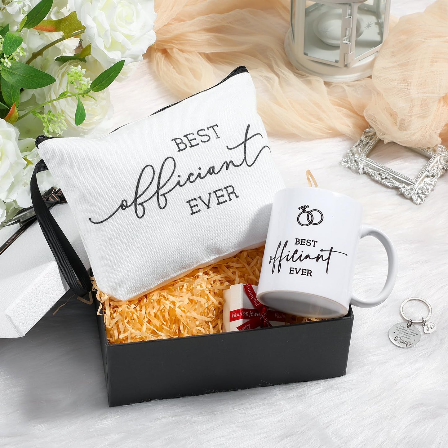 Havawish 3 Pcs Wedding Best Officiant Ever Gift Funny Officiant Proposal Gifts Include Makeup Bag, 11 oz Coffee Mug, Appreciation Keychain for Wedding Party Bridal Shower Bride Groom Thank You Present