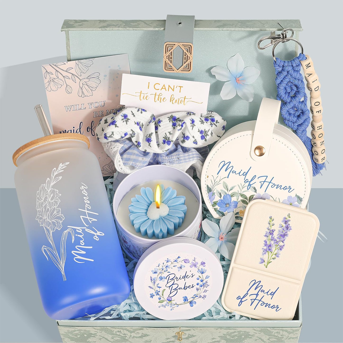 Maid of Honor Proposal Gifts,Wedding Bachelorette Party Will You Be My Maid of Honor Glass Cup Candle Jewelry Box Gift Set