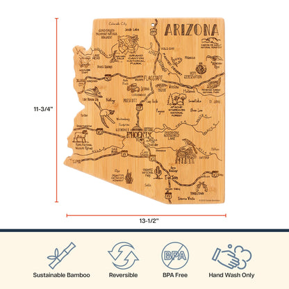 Totally Bamboo Destination Arizona Shaped Cutting Board – Bamboo Charcuterie and Serving Board with Hang Tie for Wall Display
